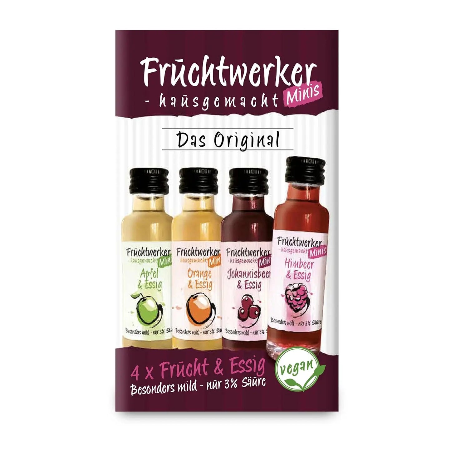 Fruchtwerker Minis 4er-Set | Himbeere, Orange, Johannisbeere, Apfel Tasty Pott