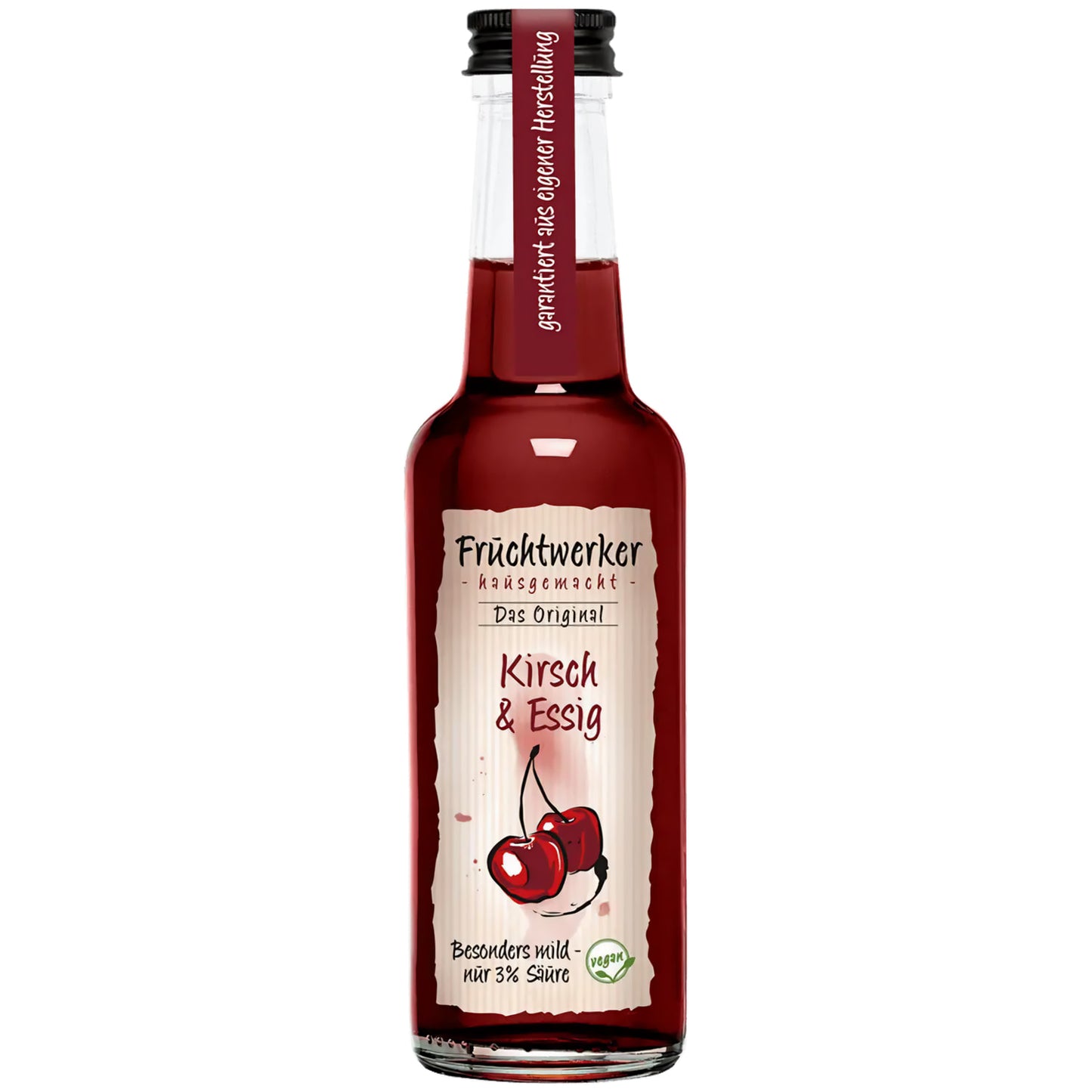 Fruchtwerker Kirschessig 250ml - Intensiver Geschmack in einer eleganten Flasche, ideal für Salate und Saucen.