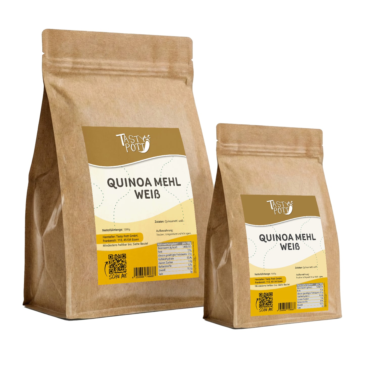 Weißes Quinoa Mehl, glutenfrei, 1kg von Tasty Pott.
