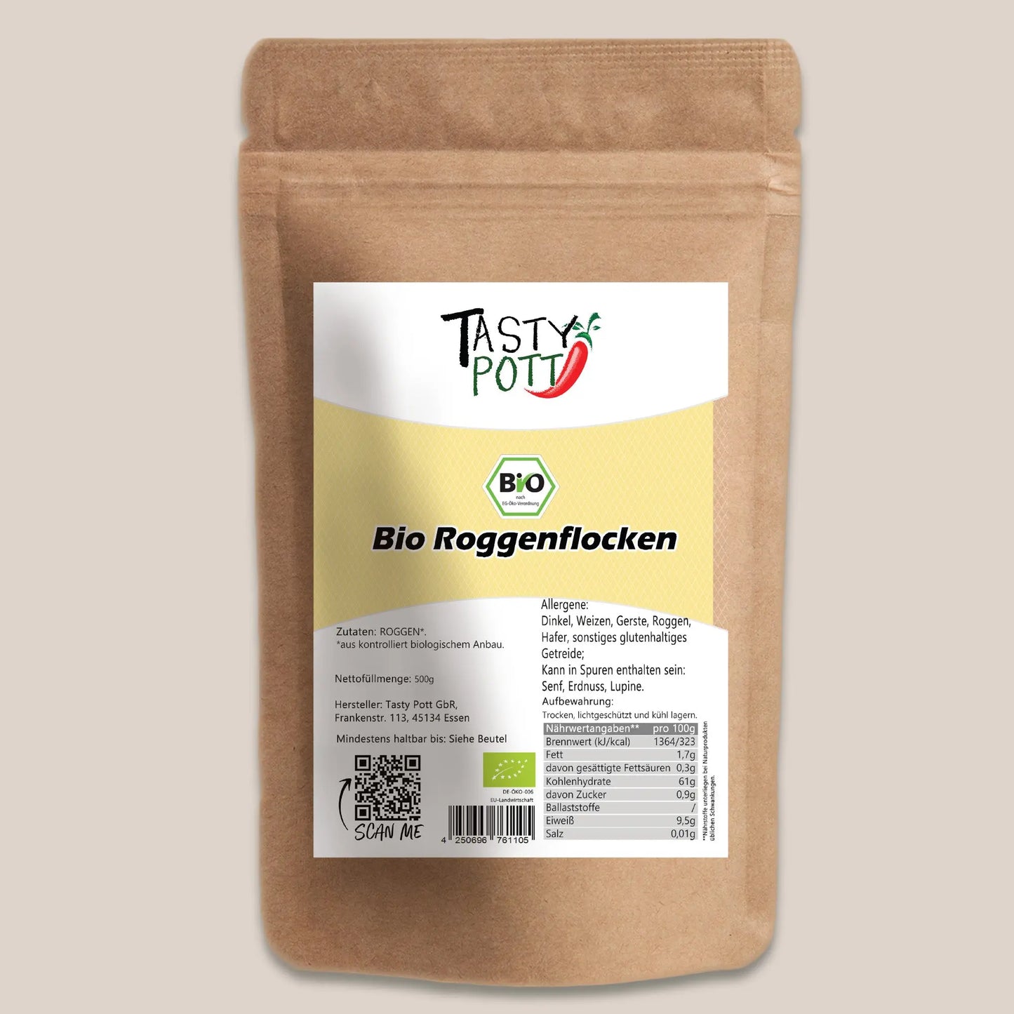 Bio Roggenflocken im Beutel Tasty Pott