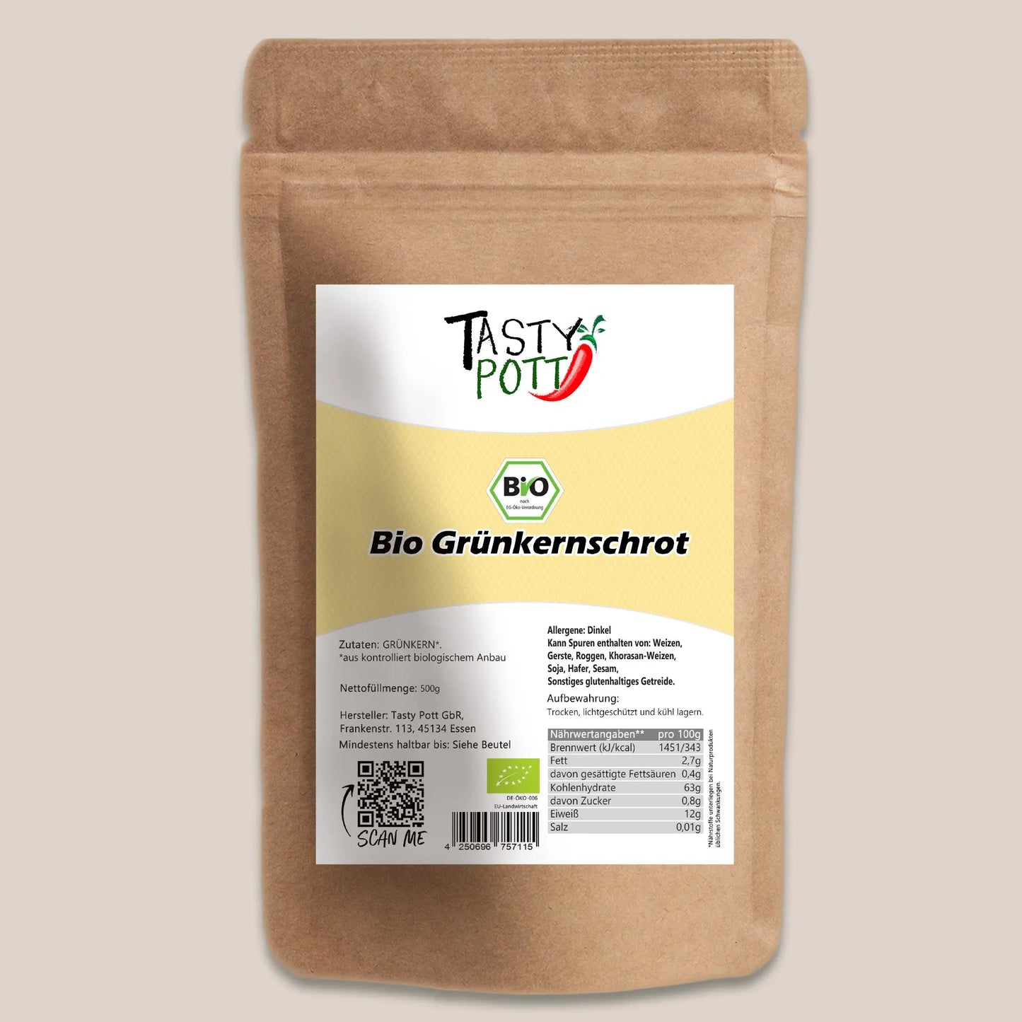 Tasty Pott Bio Grünkernschrot – Im Beutel Tasty Pott