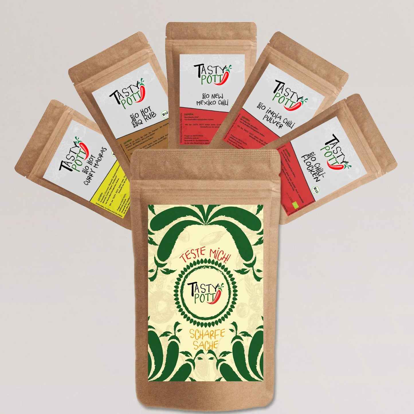 Chili Set Bio Qualität | 5 x 30g Probiergrößen von Tasty Pott - Tasty Pott
