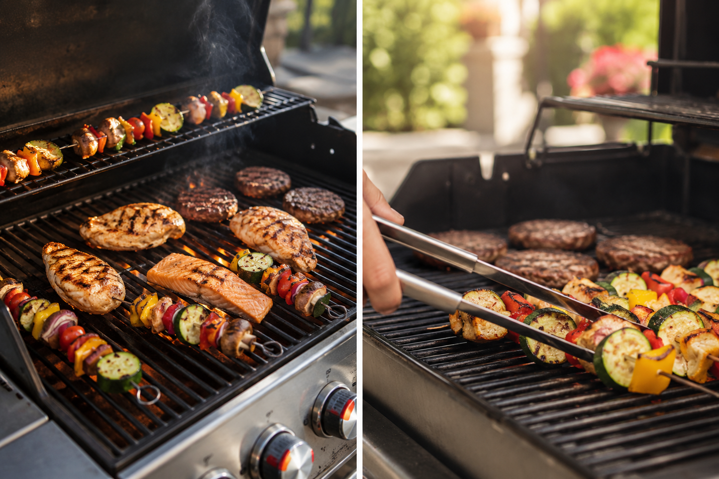 gasgrill mit grillfleisch grillgemĂŒse