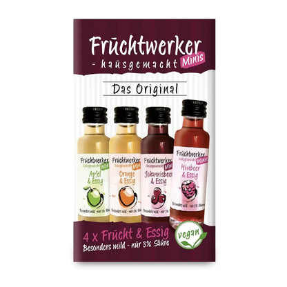 Fruchtwerker Minis 4er-Set | Himbeere, Orange, Johannisbeere, Apfel Tasty Pott