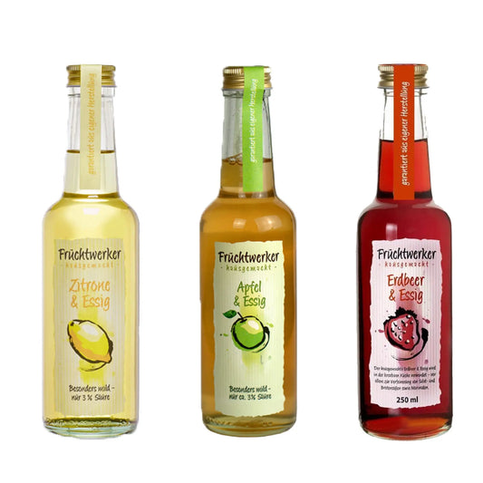 Fruchtwerker Essig Set - Erdbeere, Apfel, Zitrone - Tasty Pott