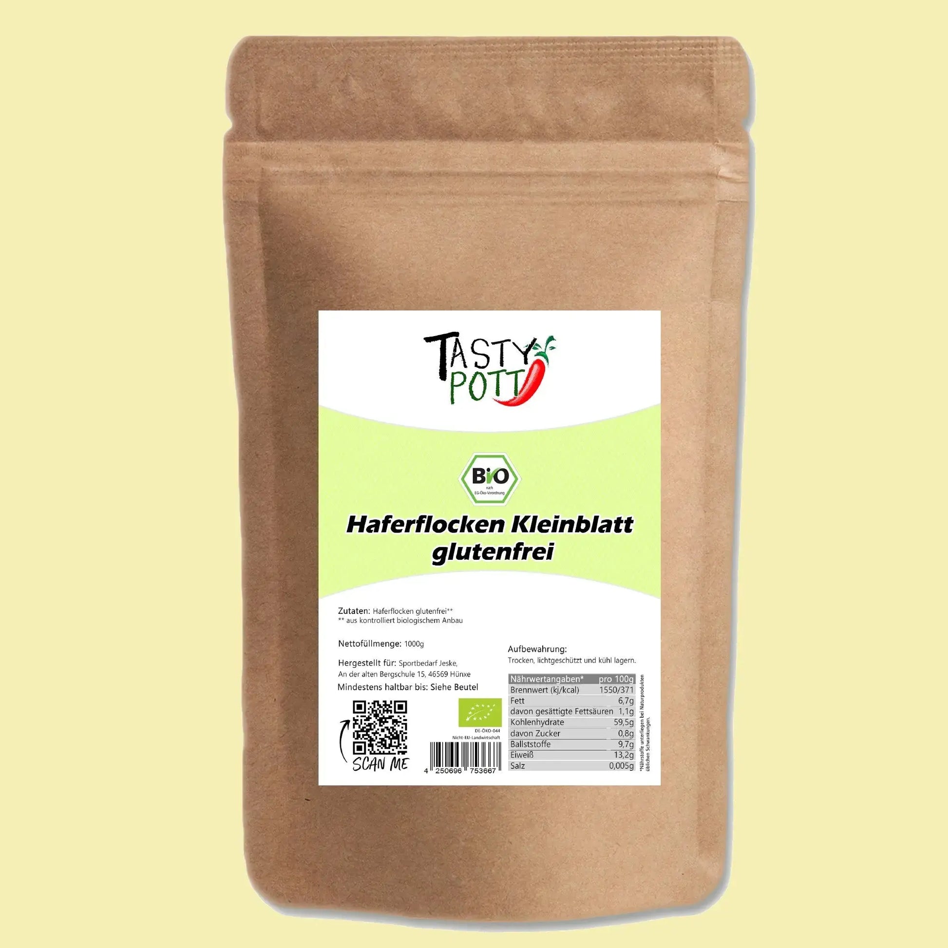 Bio Haferflocken Kleinblatt - glutenfrei - 1kg von Tasty Pott Tasty Pott