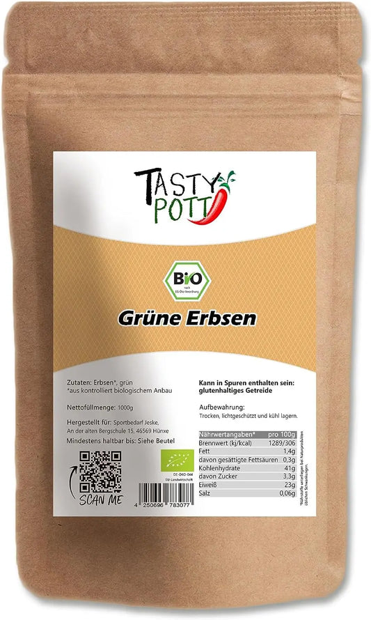 Bio Grüne Erbsen - 1kg Beutel von Tasty Pott - Tasty Pott