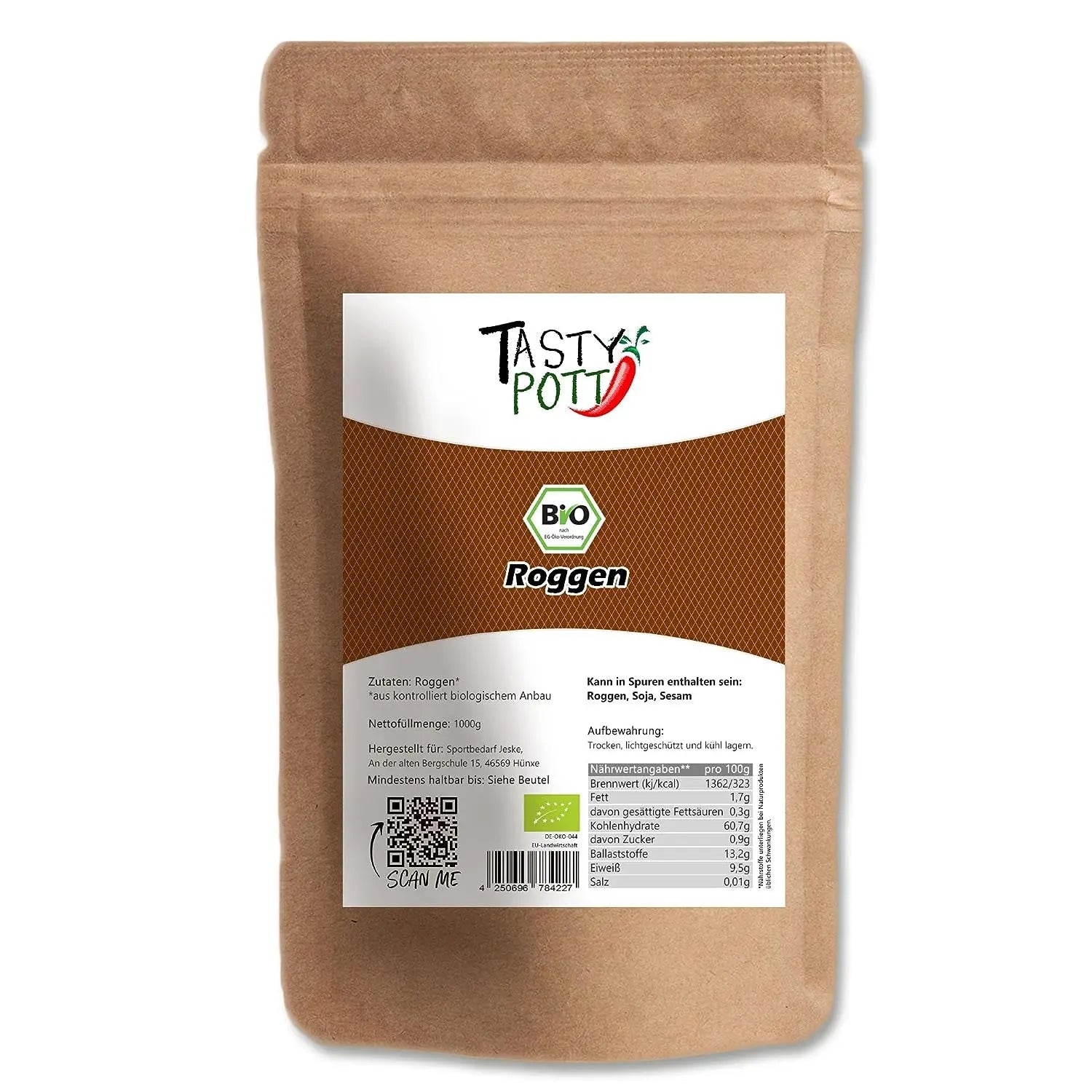 Bio-Roggen ganzes Korn | 1kg Beutel Tasty Pott Tasty Pott