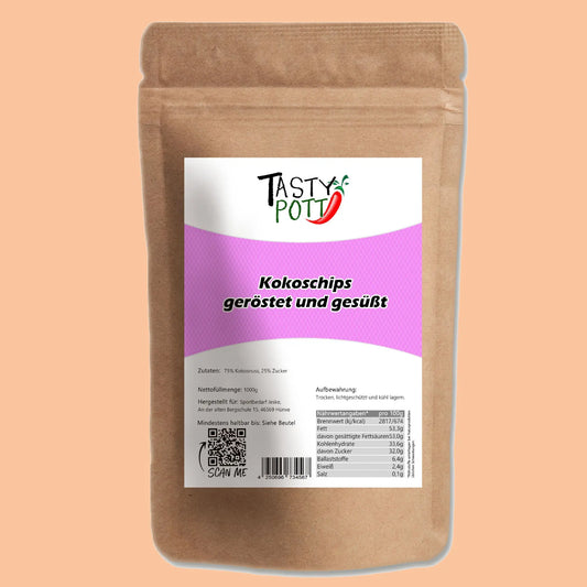 Kokoschips geröstet & gesüßt - Tasty Pott 1 kg - Tasty Pott