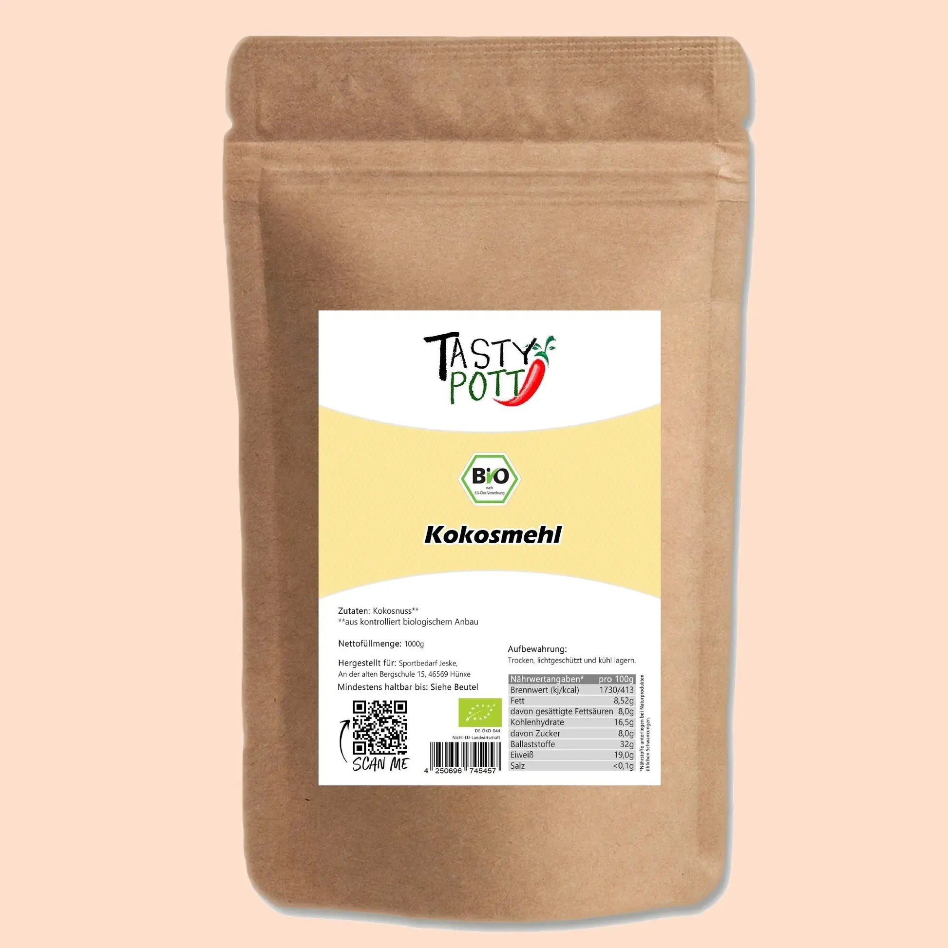 Tasty Pott Bio Kokosmehl entölt 1000g - Glutenfrei Tasty Pott