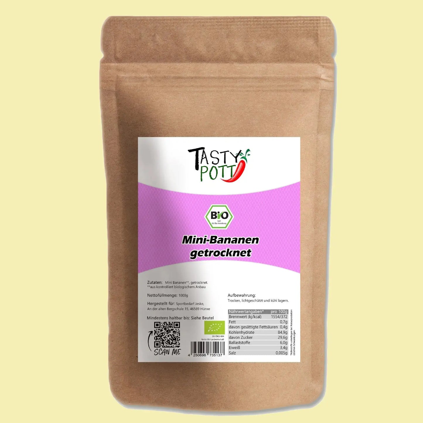 Getrocknete Baby Bananen - 1000g Bio-Snack von Tasty Pott Tasty Pott
