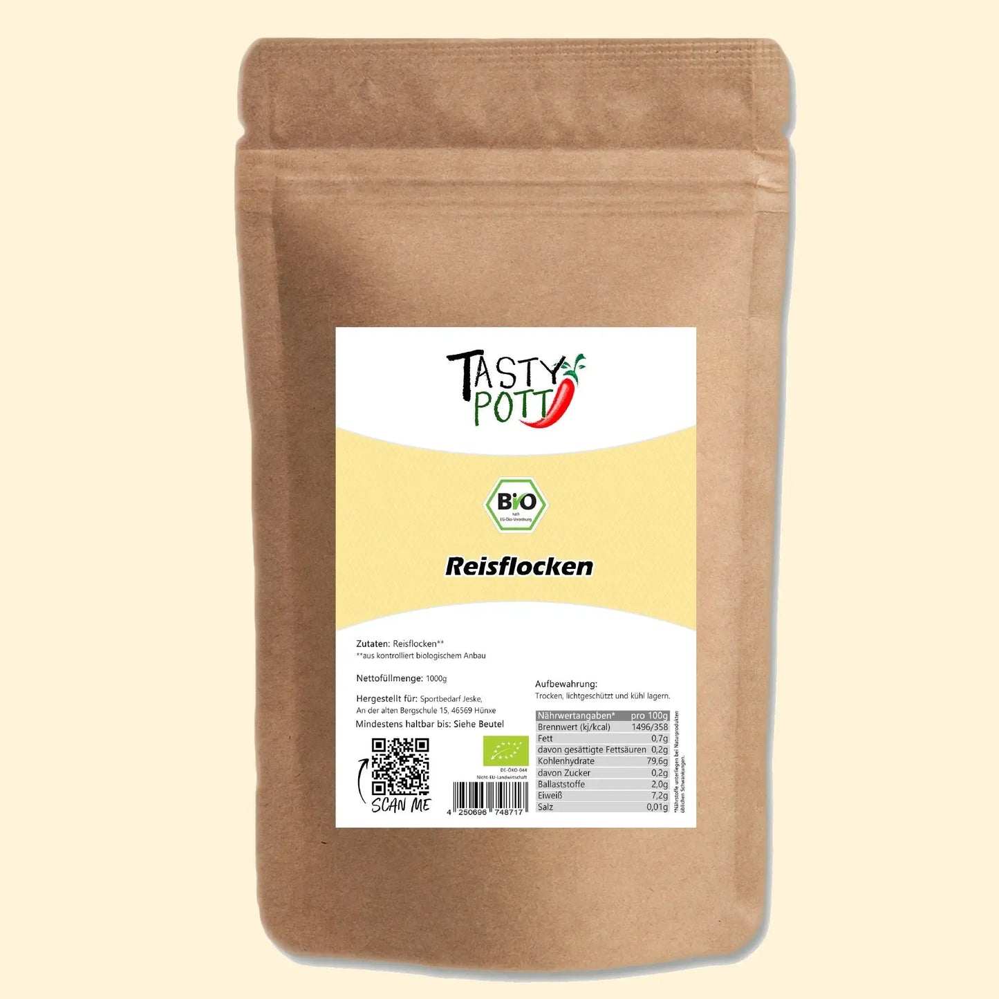 Bio Reisflocken 1kg von Tasty Pott – Glutenfrei & Vielseitig Tasty Pott