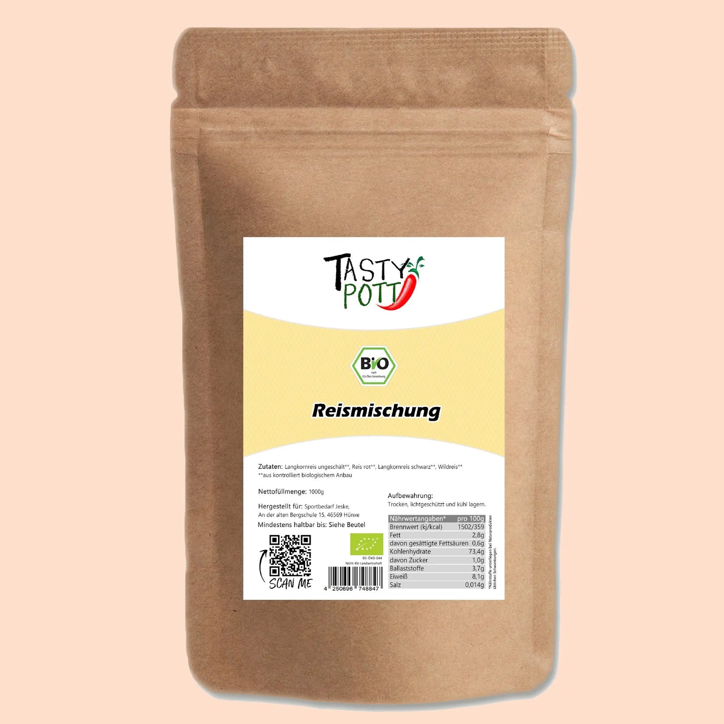 Tasty Pott Bio Reismischung 1000g – Langkorn-, Roter-, Schwarzer- & Wildreis - Tasty Pott