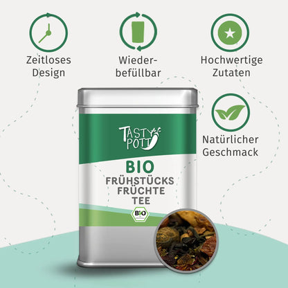 Bio Frühstücks Früchte Tee - 70g Dose von Tasty Pott - Tasty Pott