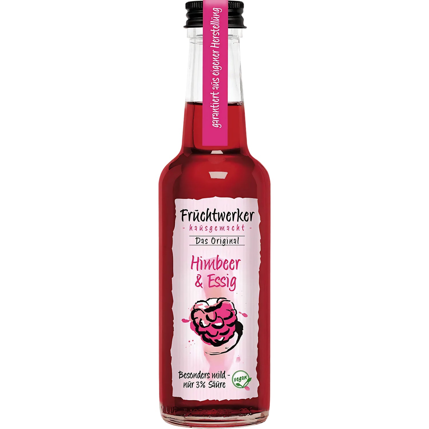 Fruchtwerker Himbeer & Essig 250ml Flasche mit fruchtigem Design