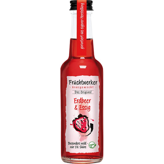 Fruchtwerker Erdbeer-Essig 250ml in eleganter Flasche, ideal für Desserts und Salate