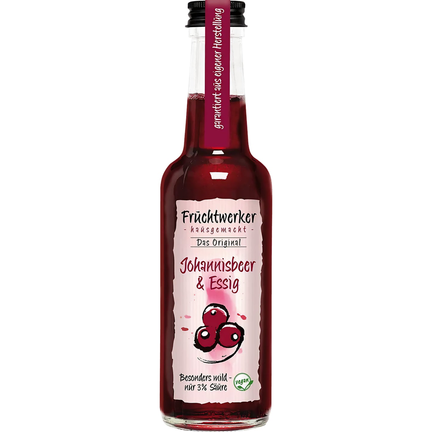 Fruchtwerker Johannisbeeressig 250ml Flasche mit intensivem Geschmack für Salate und Desserts