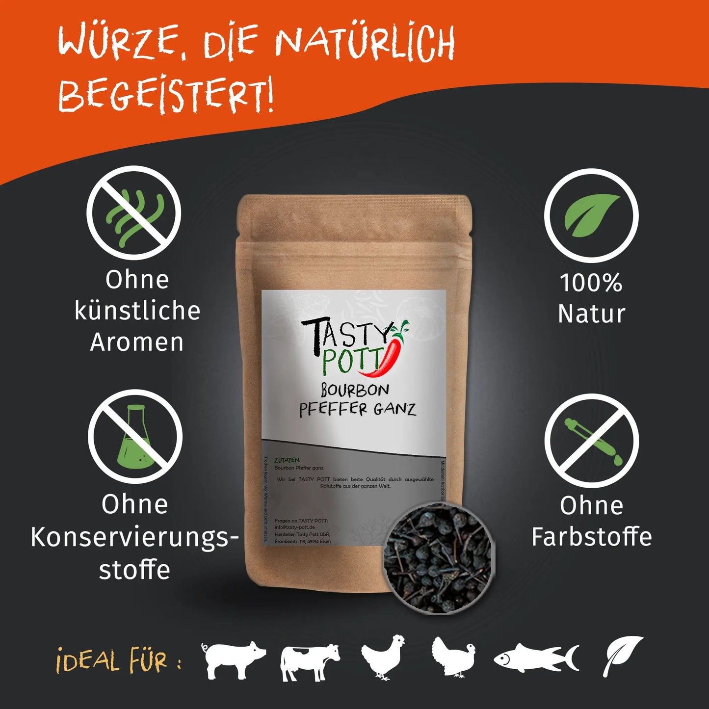 Bourbon Pfeffer schwarz ganz 50g - Tasty Pott - Tasty Pott