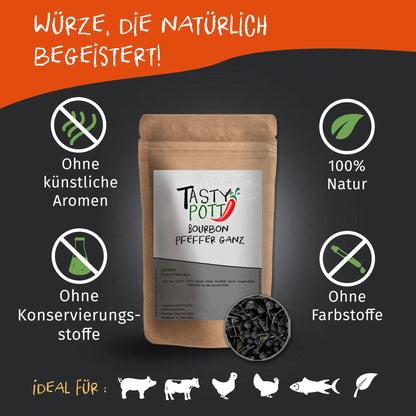 Bourbon Pfeffer schwarz ganz 50g - Tasty Pott - Tasty Pott