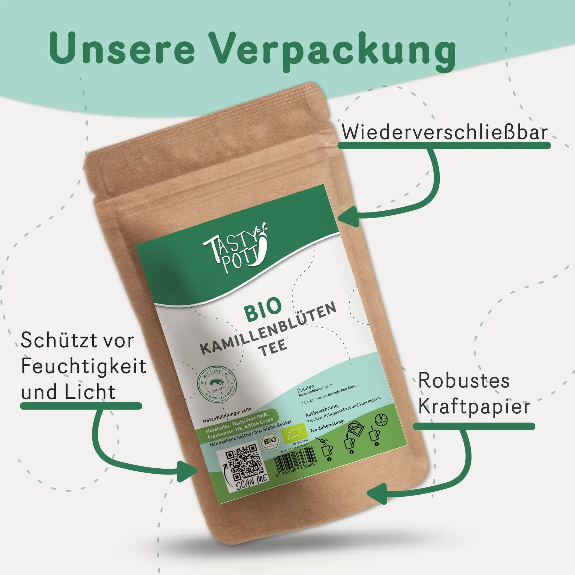 Bio Kamillenblüten Tee - Lose Kamille in 20g Dose - Tasty Pott