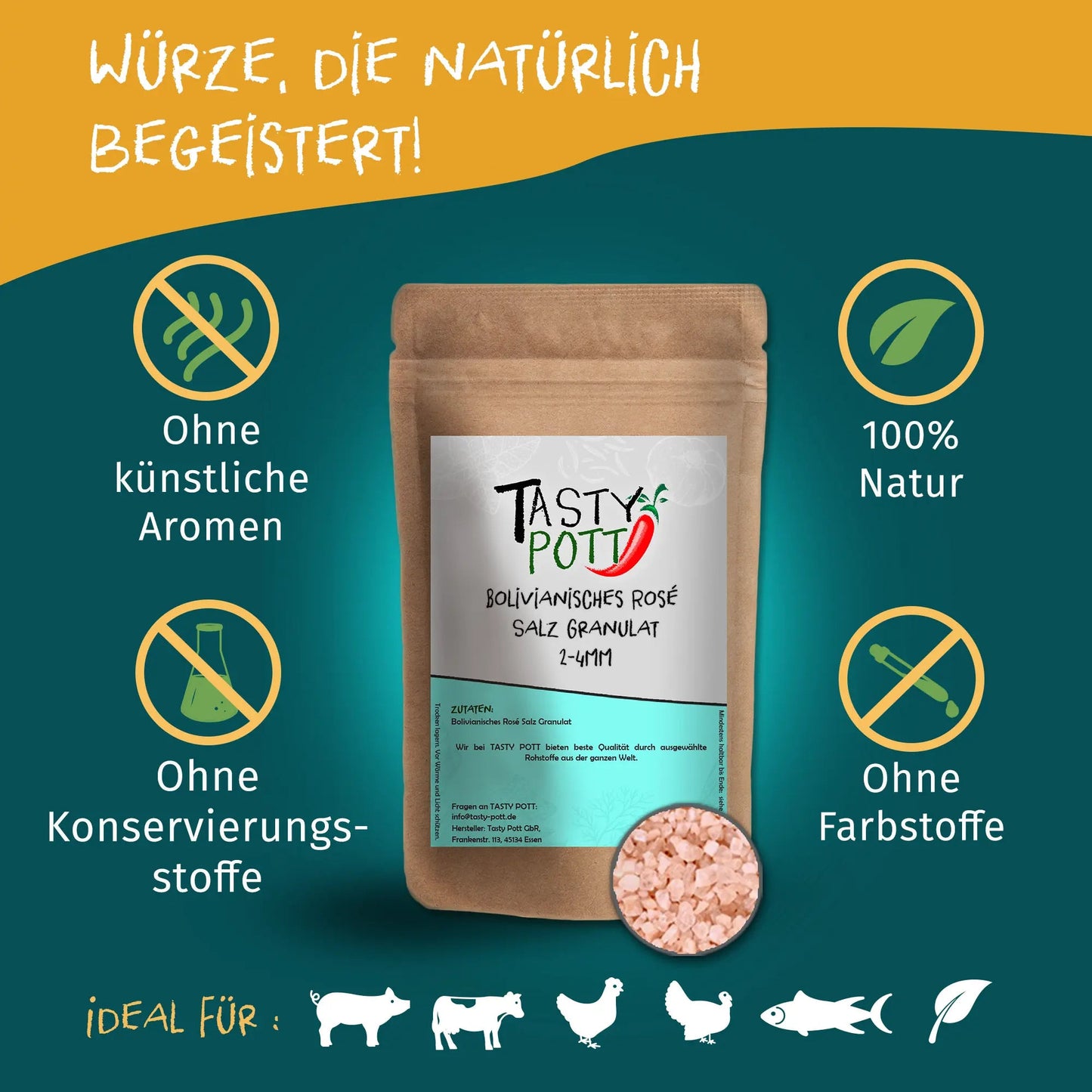 Bolivianisches Rosé Salz Granulat 100g von Tasty Pott - Tasty Pott