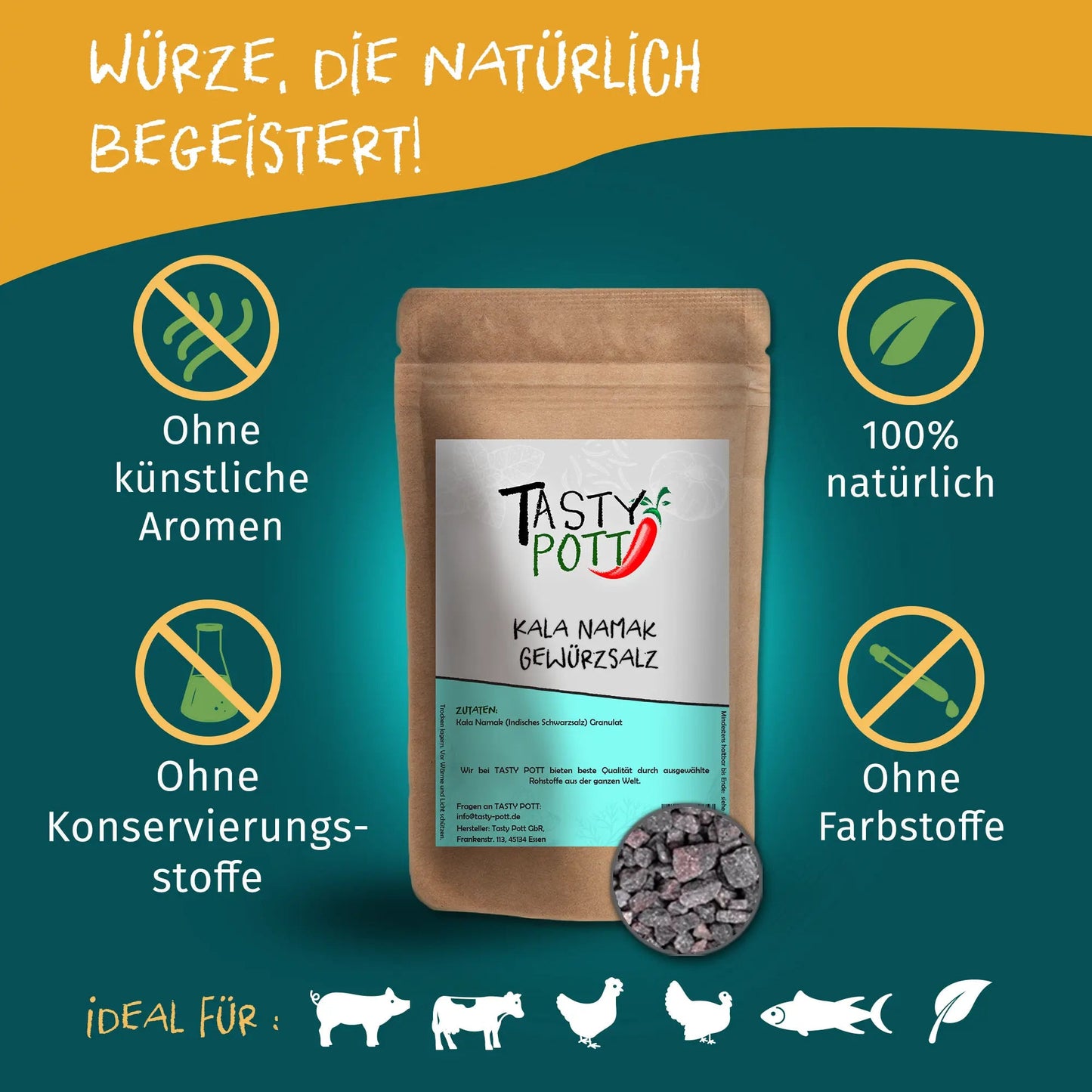 Kala Namak Salz - Indisches Schwarzsalz - 100g Dose - Tasty Pott