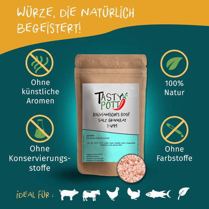 Tasty Pott Bolivianisches Rosé Salz Granulat 250g Nachfüllbeutel - Tasty Pott