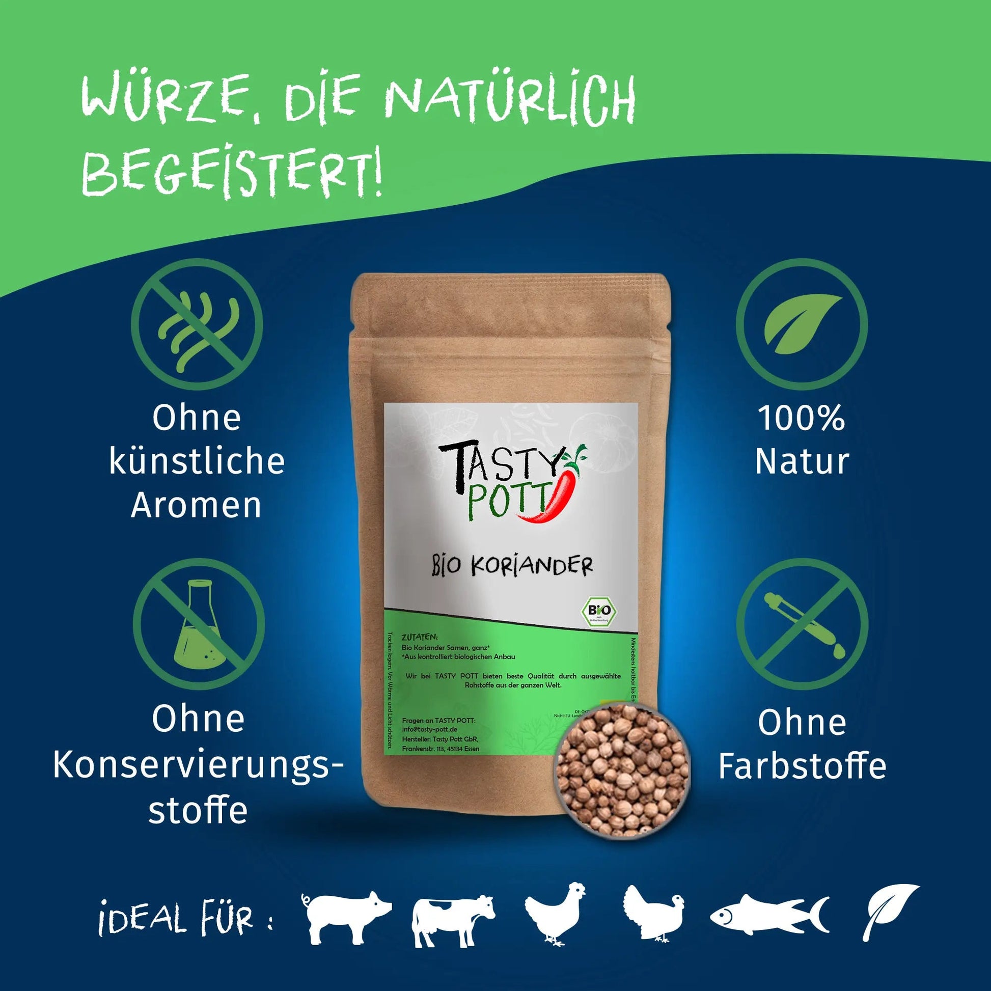 Tasty Pott Bio Koriander ganz - Nachfüllbeutel 100g - Tasty Pott