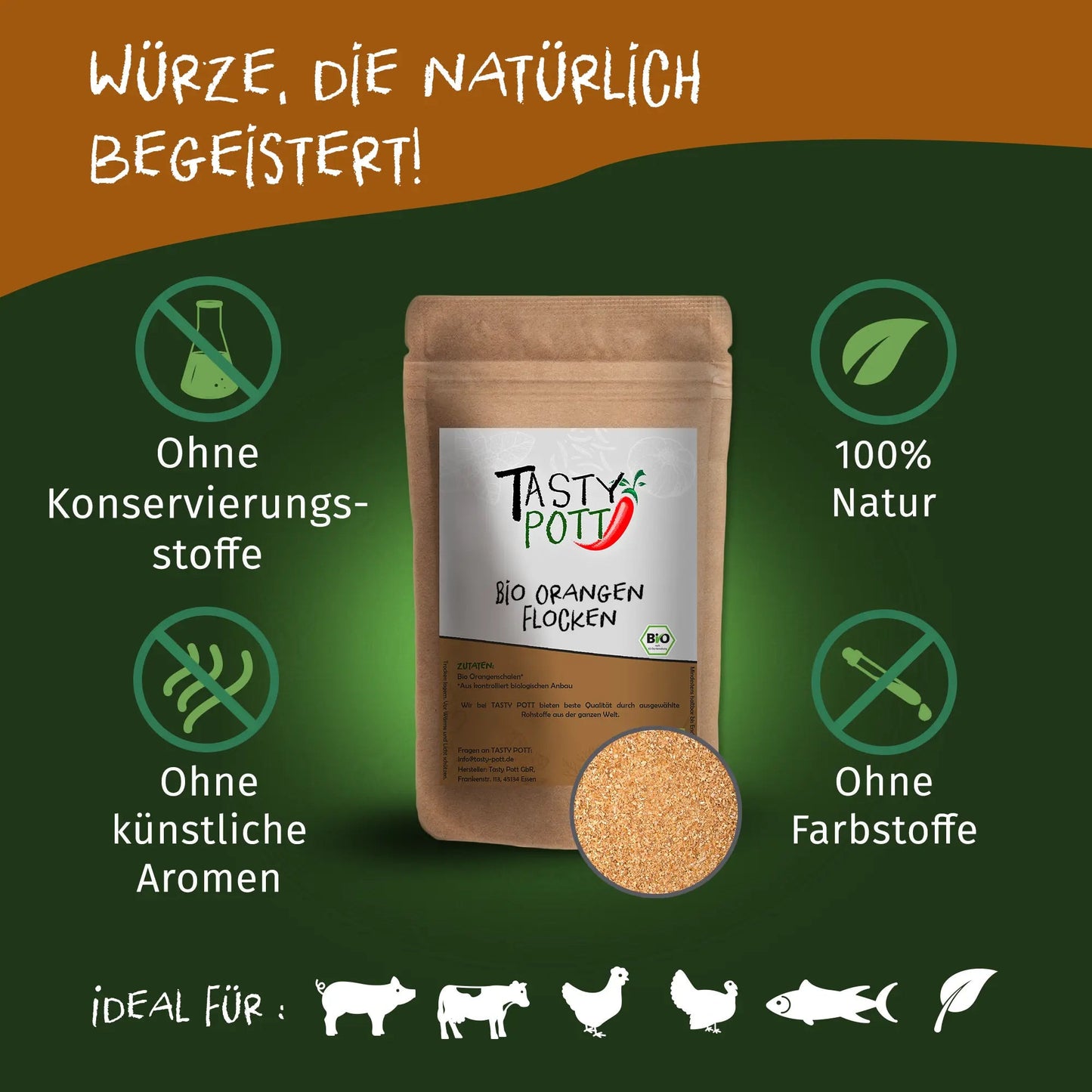 Bio Orangenschalen Flocken - Nachfüllbeutel - Tasty Pott