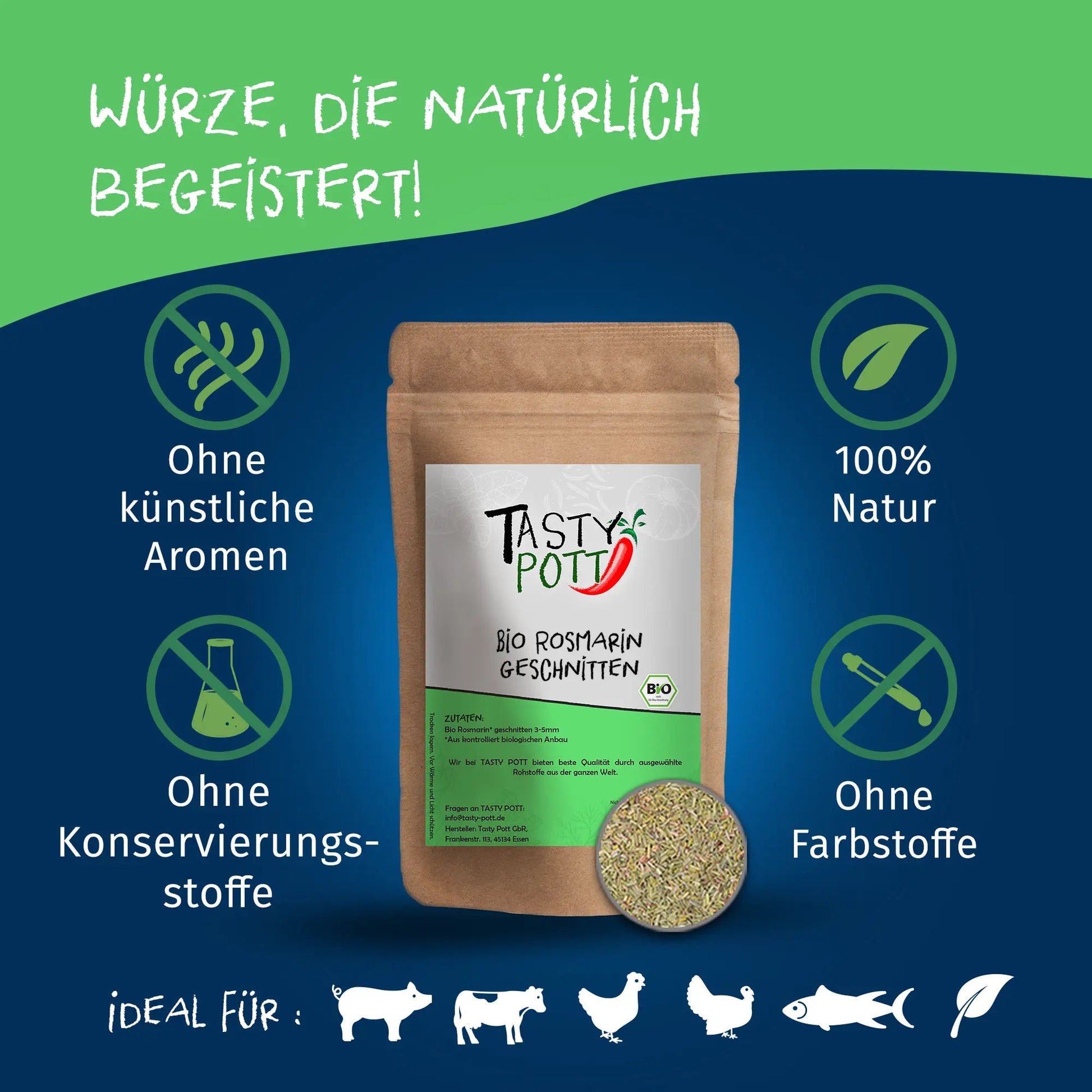 Bio Rosmarin getrocknet | 250g Beutel von Tasty Pott - Tasty Pott