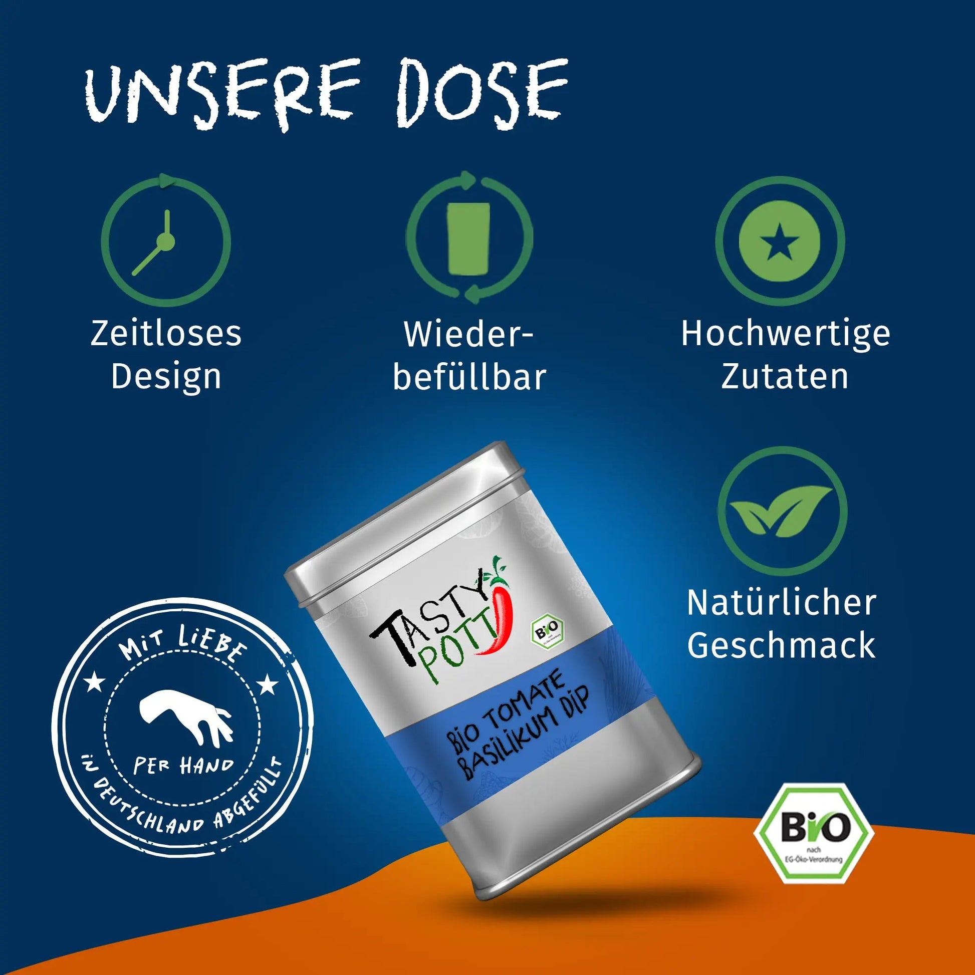 Tomate Basilikum Dip | Bio Gewürzmischung | 250g - Tasty Pott