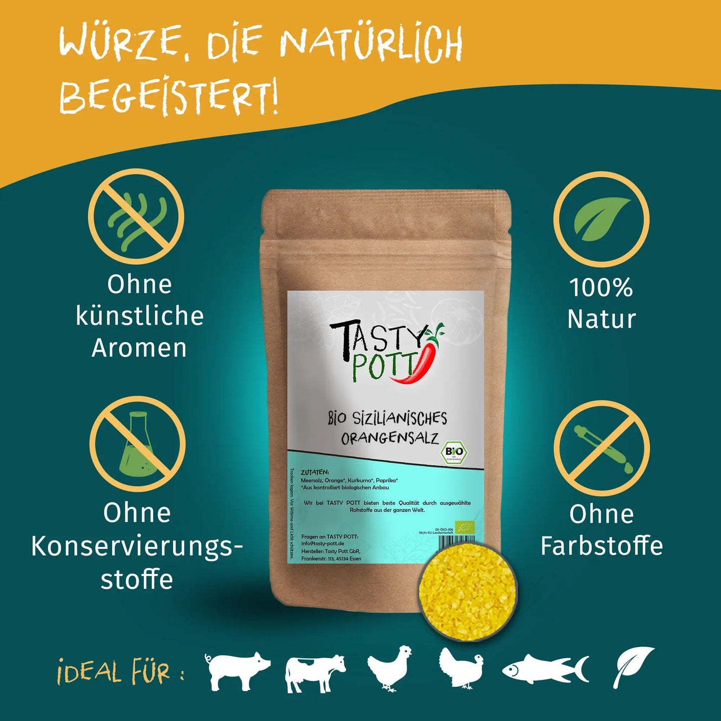 Sizilianisches Bio Orangensalz Nachfüllbeutel 250g - Tasty Pott - Tasty Pott