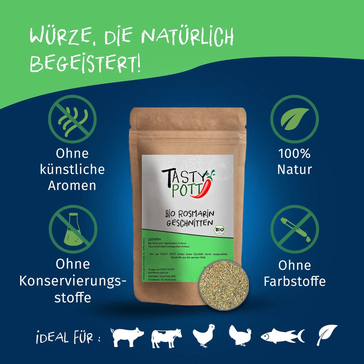 Bio Rosmarin geschnitten 70g Dose – Tasty Pott - Tasty Pott