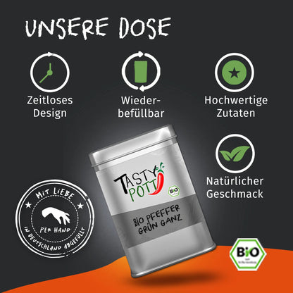 Tasty Pott Bio Grüner Pfeffer | 40g Dose - Tasty Pott