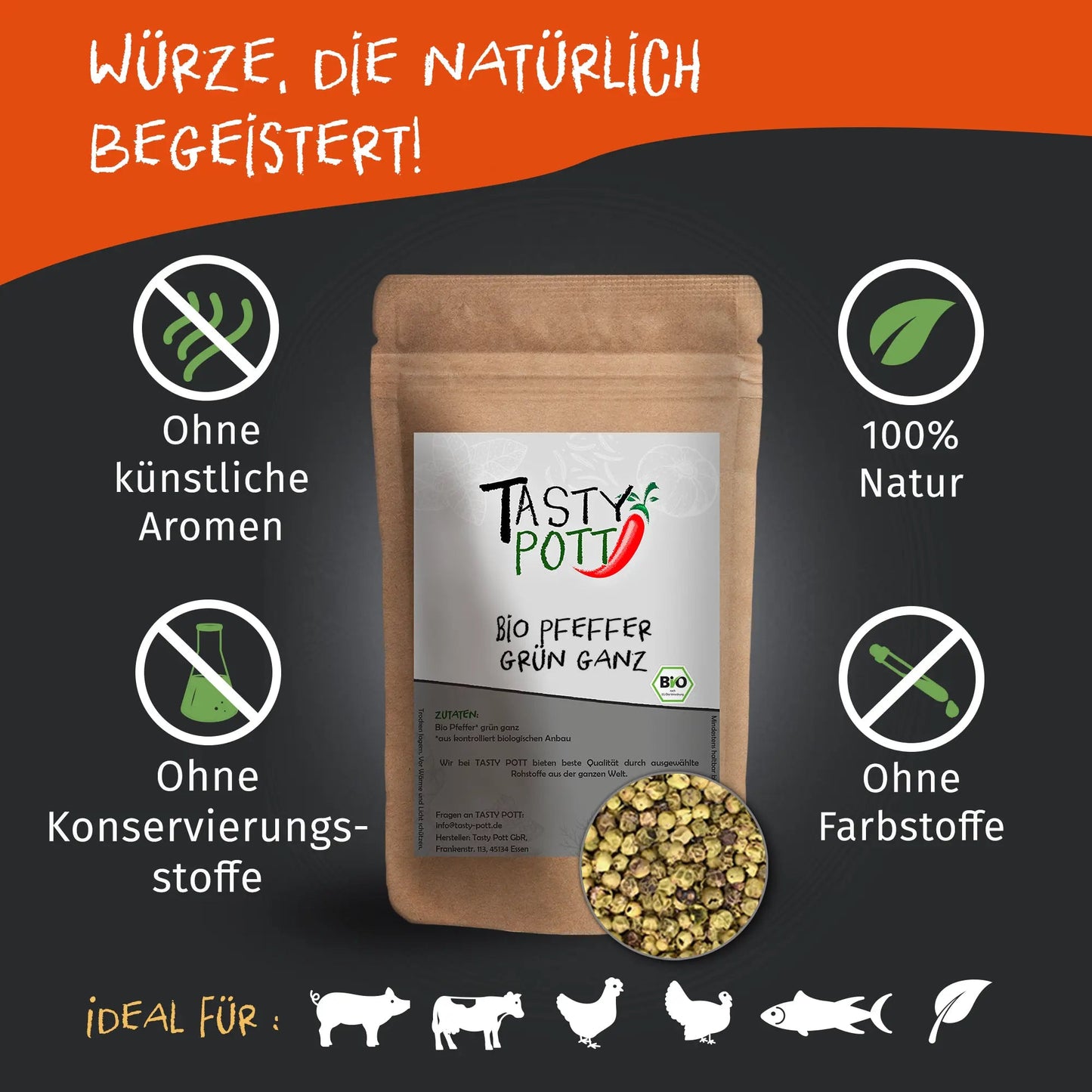 Tasty Pott Bio Grüner Pfeffer | 40g Dose - Tasty Pott