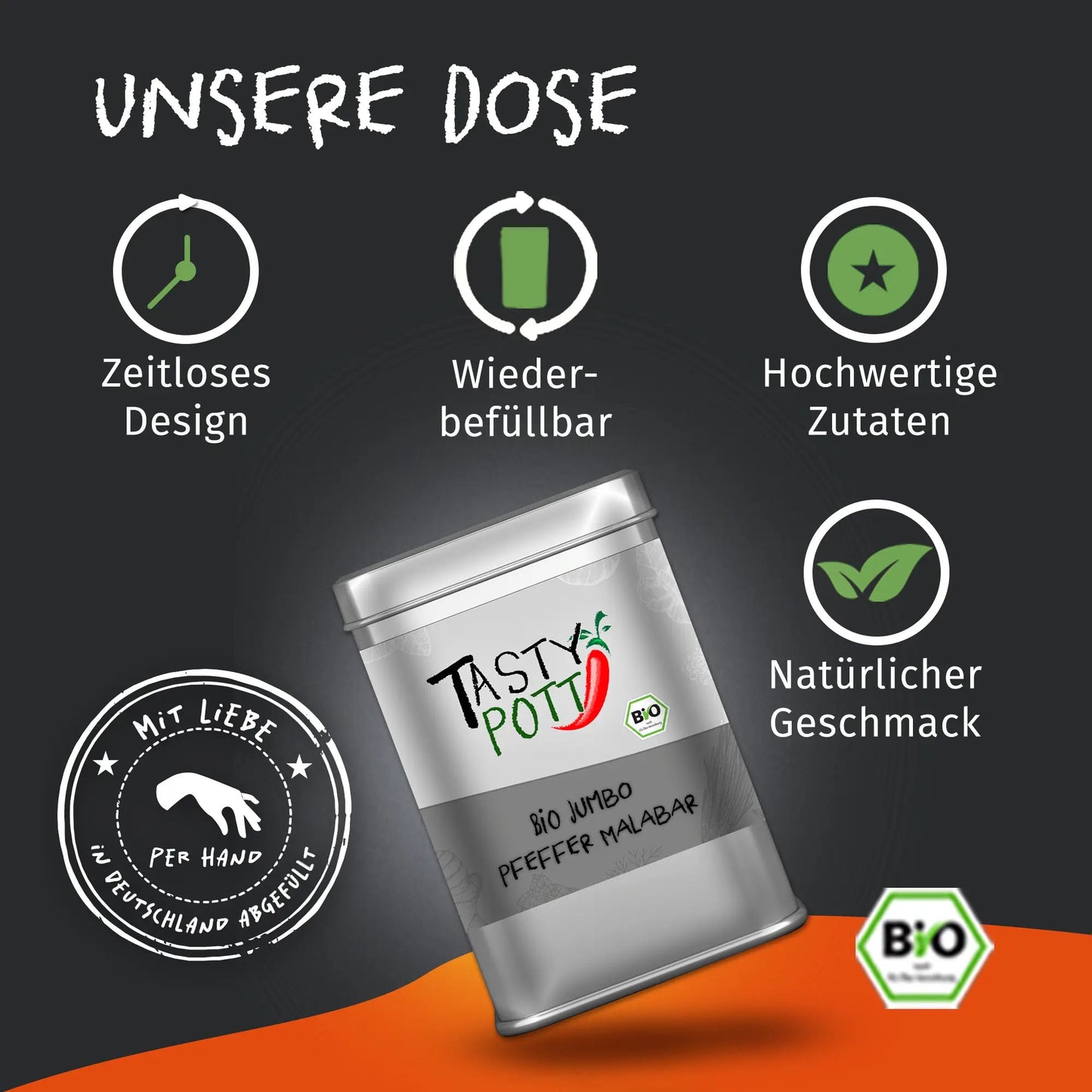 Tasty Pott Bio Jumbo Malabar Pfeffer 70g Tasty Pott