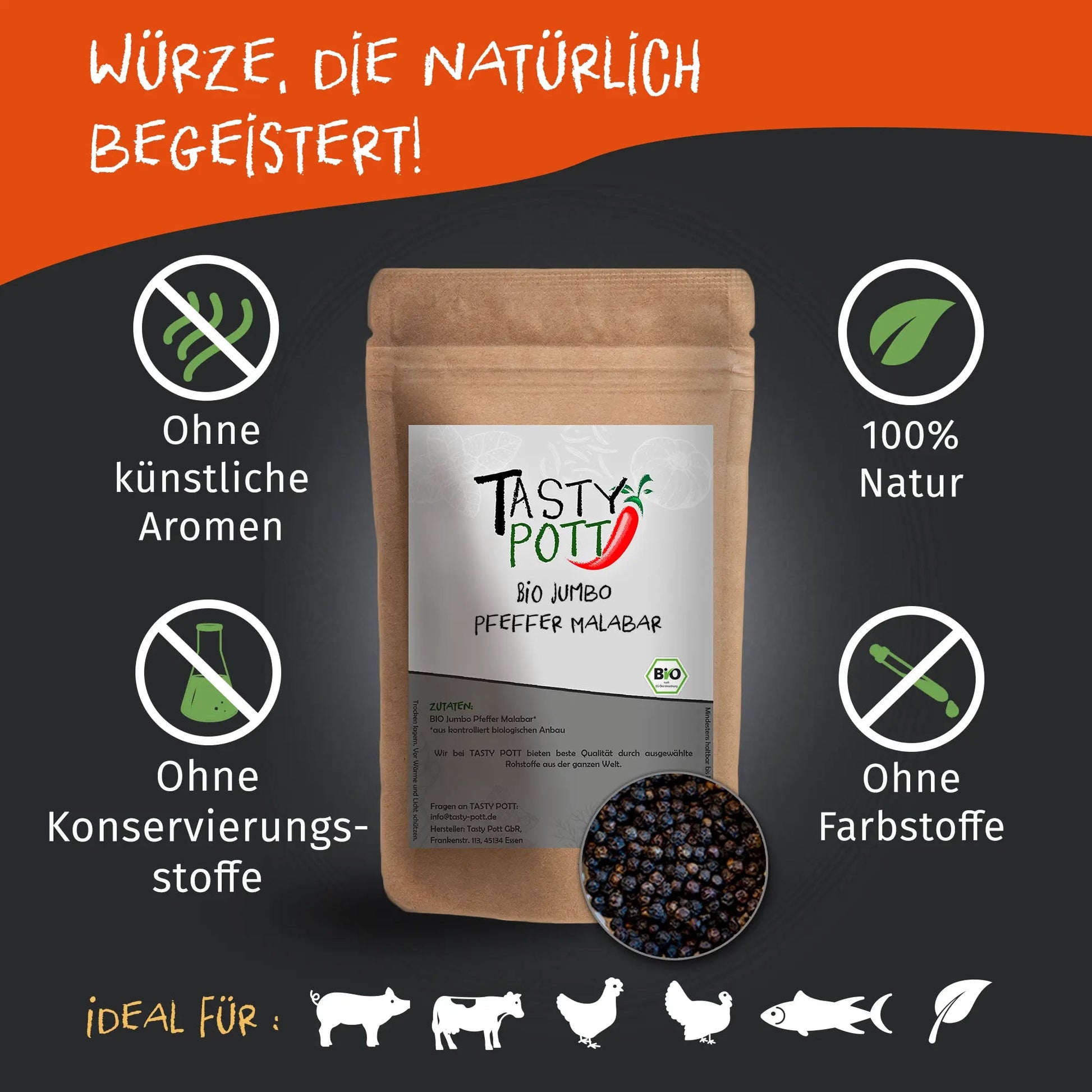 Tasty Pott Bio Jumbo Malabar Pfeffer 70g Tasty Pott