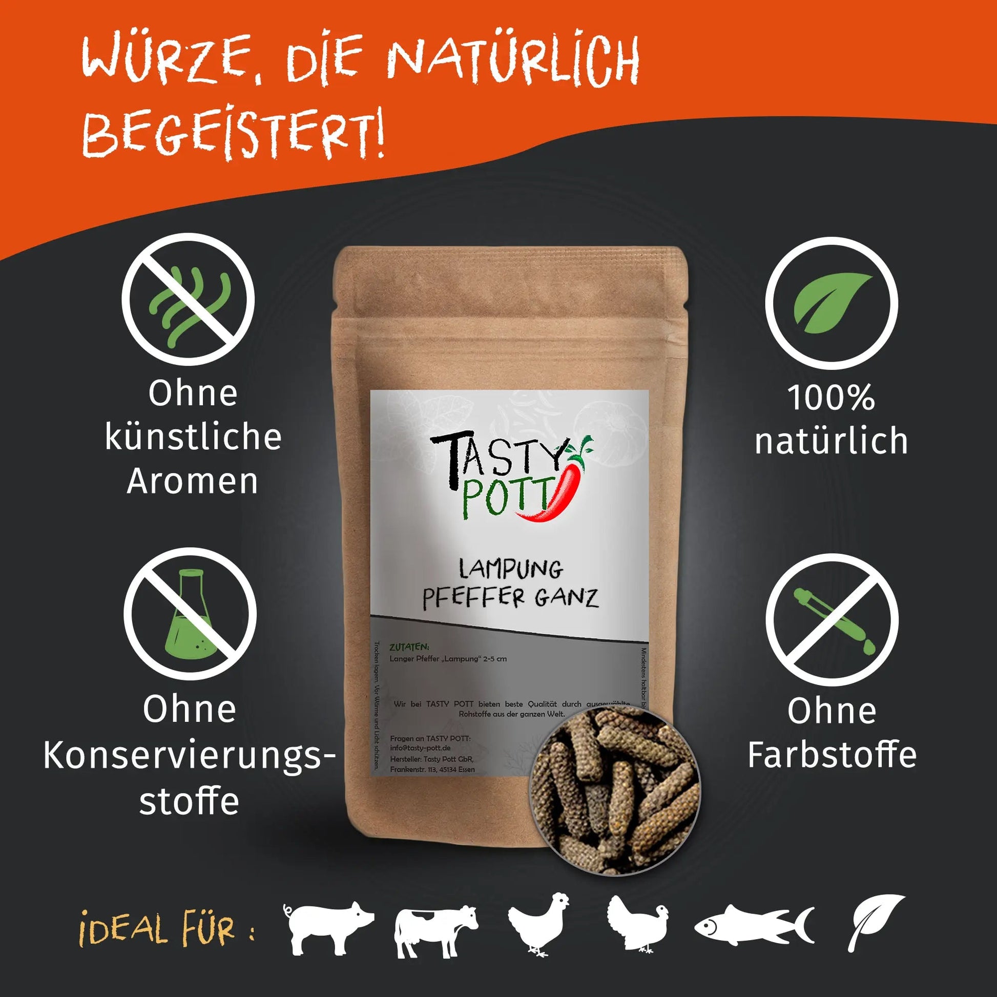 Lampung Pfeffer ganz - Stangenpfeffer - 50g Dose Tasty Pott