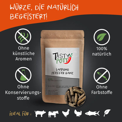 Lampung Pfeffer ganz - Stangenpfeffer - 50g Dose Tasty Pott