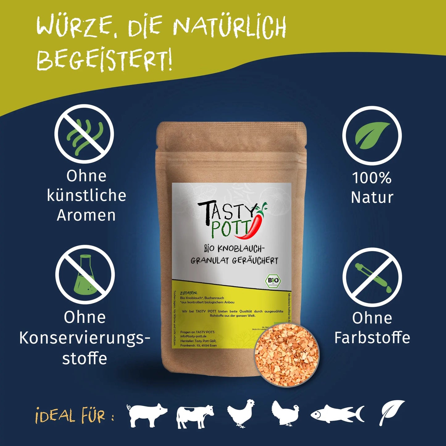 Bio Knoblauchgranulat - 100g Dose von Tasty Pott Tasty Pott