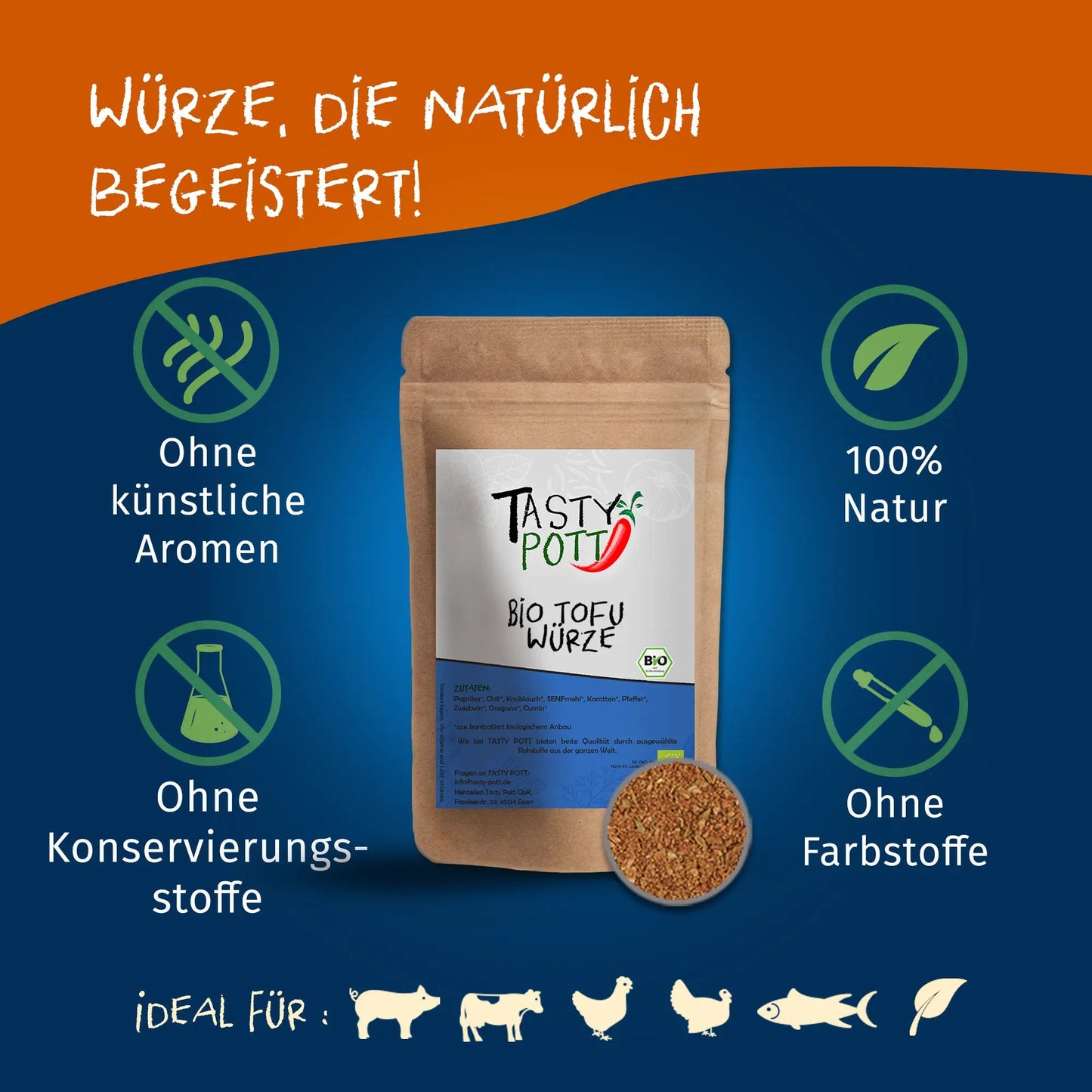 Bio Tofu Gewürz | Aromatische Gewürzmischung 100g Dose Tasty Pott