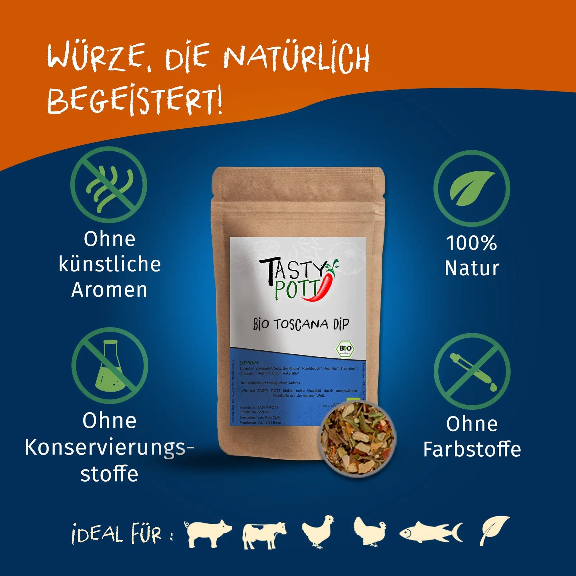 Bio Toscana Dip Gewürzmischung - 75g Dose von Tasty Pott Tasty Pott