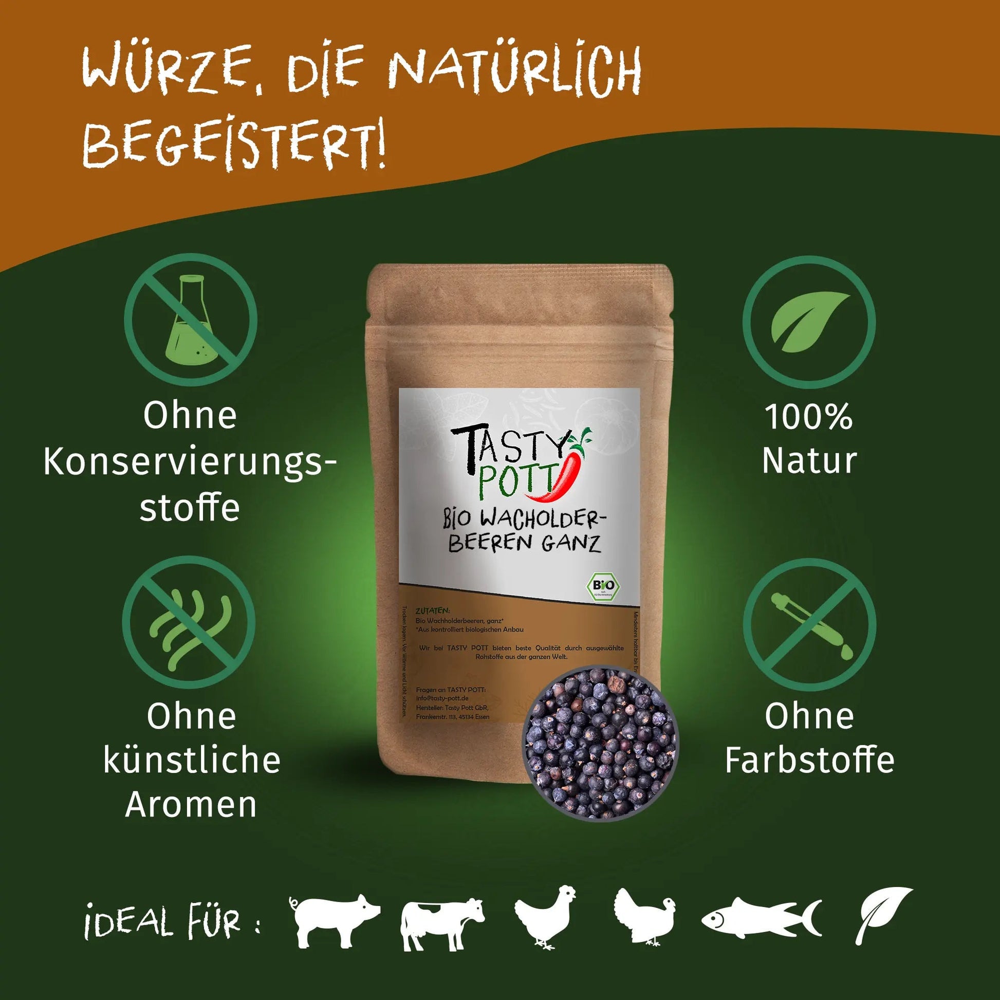 Tasty Pott Bio Wacholderbeeren ganz - 50g Tasty Pott