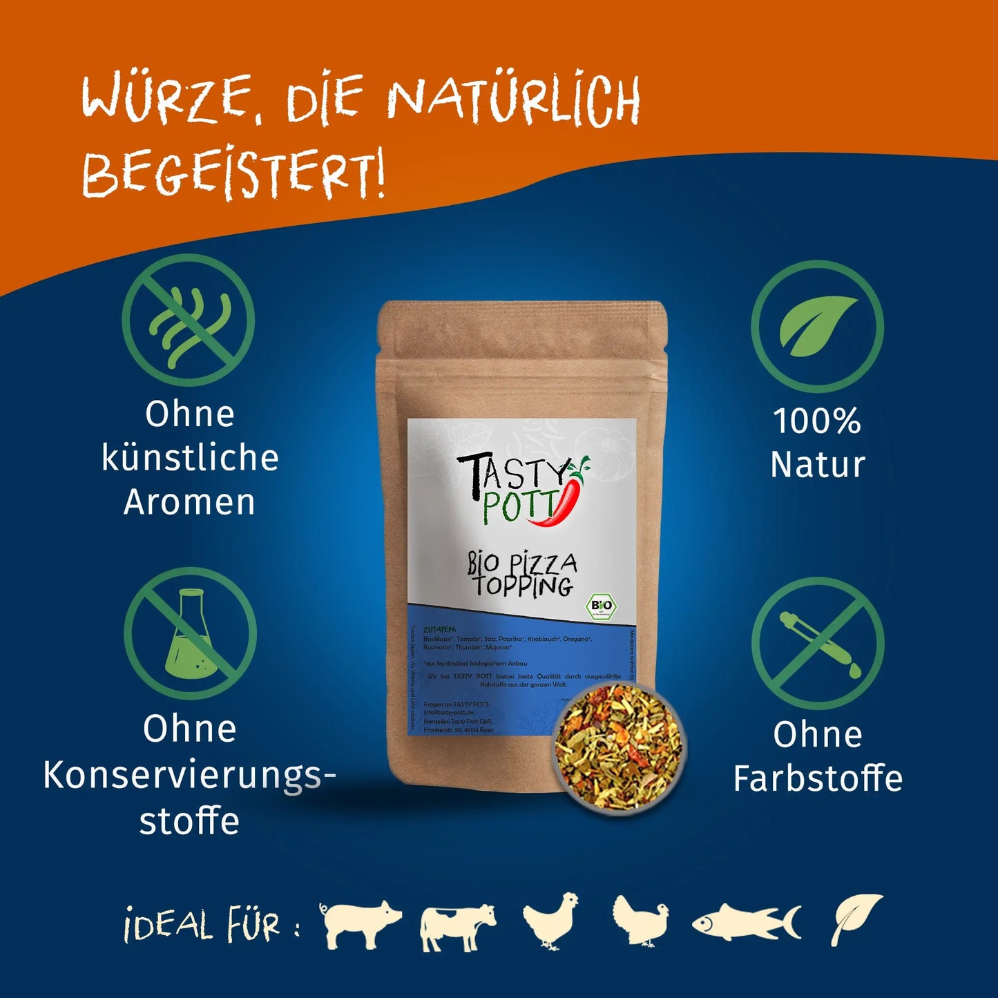 Bio Pizzagewürz | Gewürz für Pizza & Pasta | Nachfüllbeutel Tasty Pott