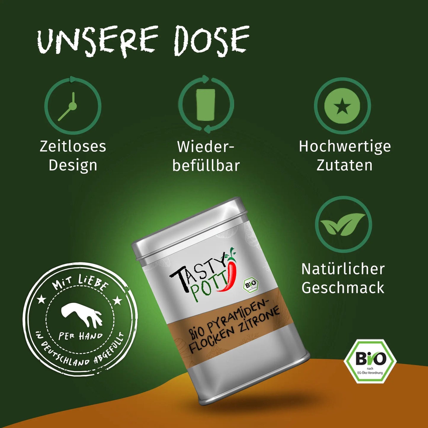 Tasty Pott Bio Pyramidenflocken - Zitrone 200g Nachfüllbeutel Tasty Pott