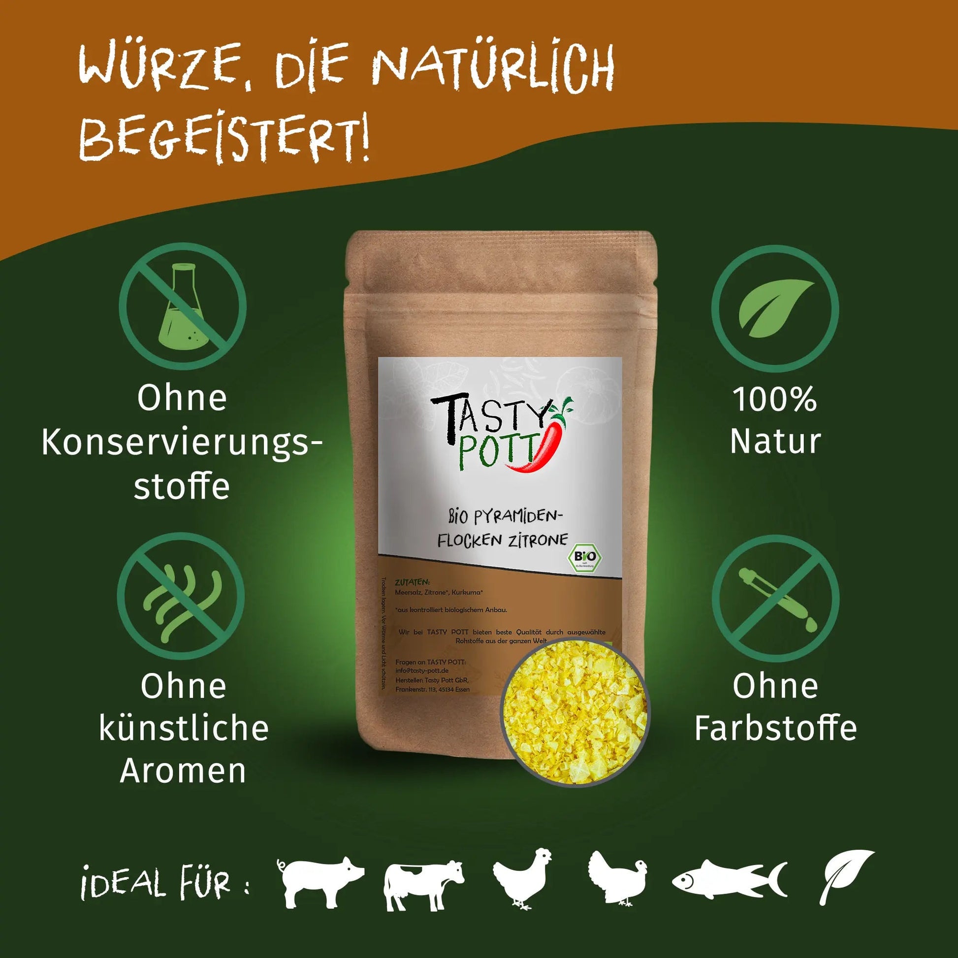 Tasty Pott Bio Pyramidenflocken - Zitrone 200g Nachfüllbeutel Tasty Pott