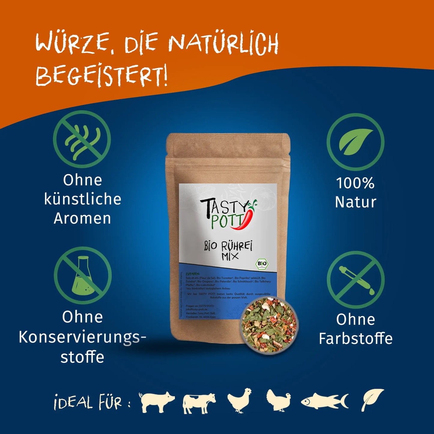 Tasty Pott Bio Rührei Mix Gewürzmischung 250g Nachfüllbeutel Tasty Pott