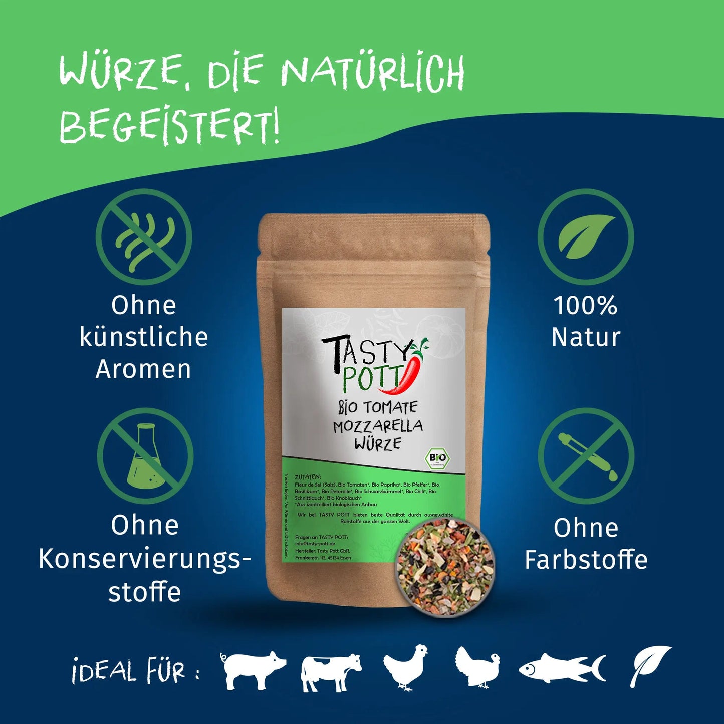 Bio Tomate Mozzarella Gewürz – Mediterrane Würze | 250g Tasty Pott Tasty Pott