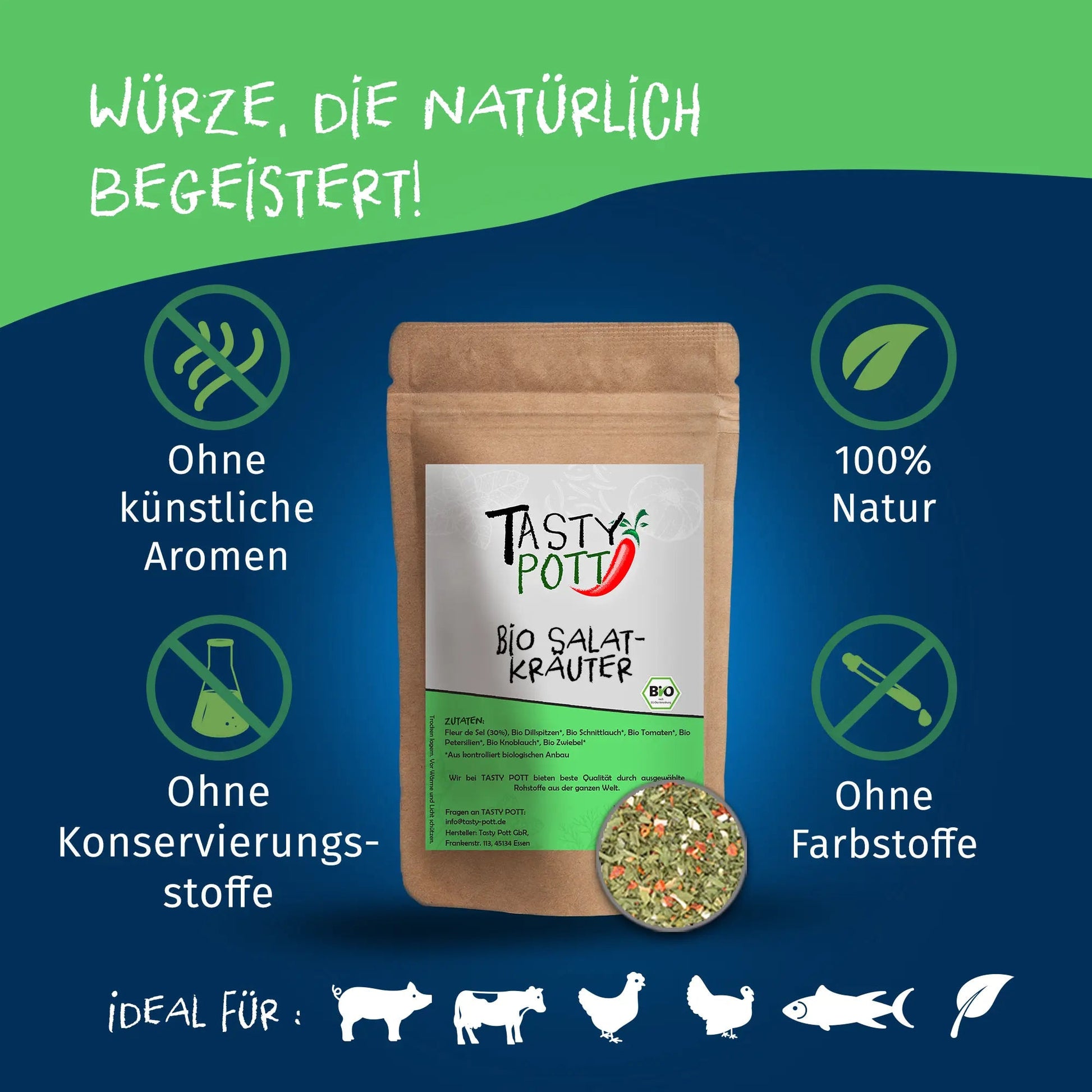 Bio Salatkräuter - Aromatische Gewürzmischung für Salate Tasty Pott
