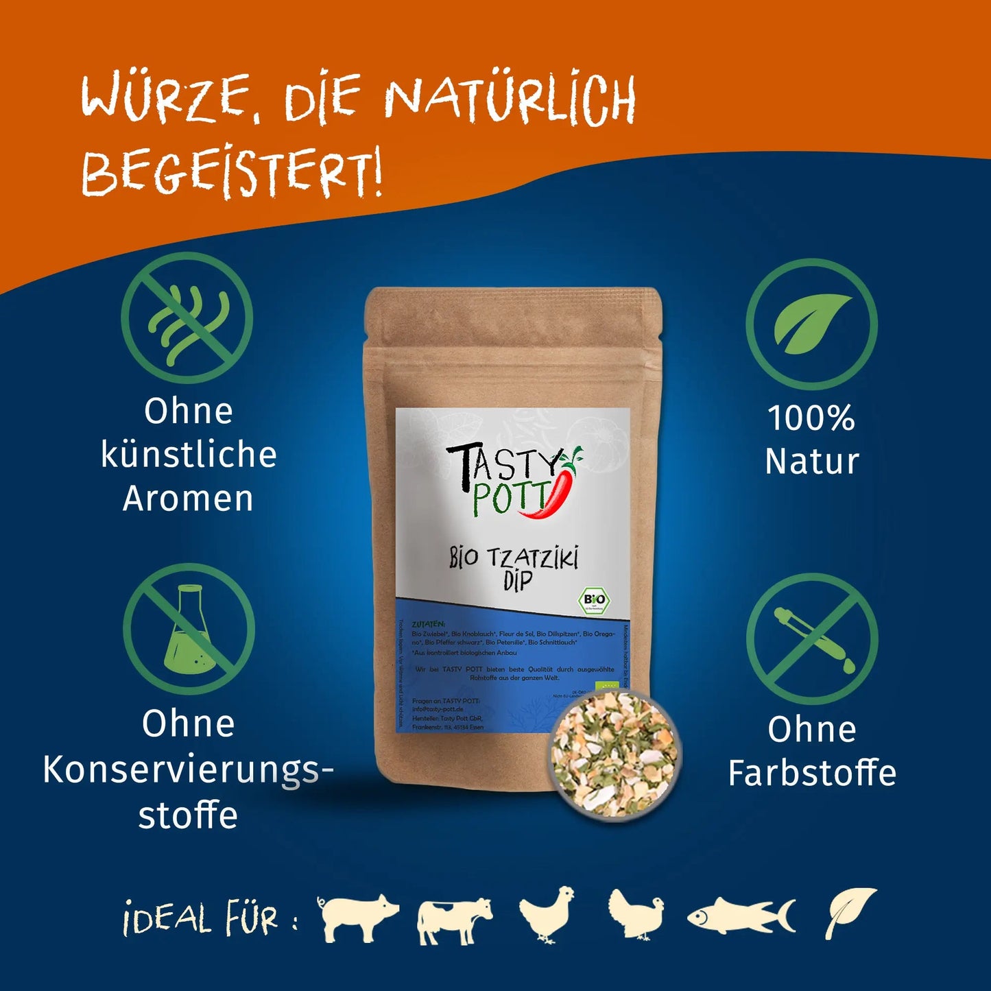Bio Tzatziki Dip Gewürzmischung - 100g Dose von Tasty Pott Tasty Pott